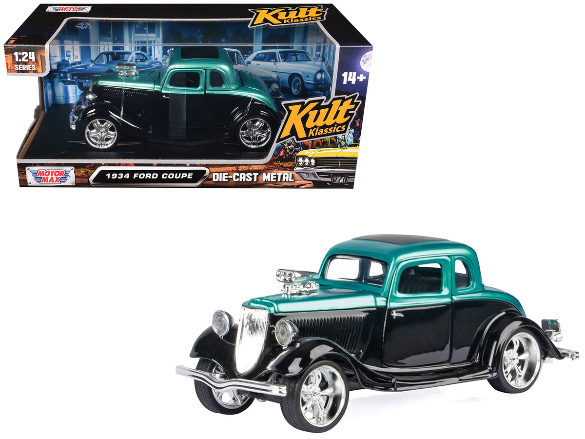 1934 Ford Coupe Turquoise Metallic and Black "Kult Klassics" Series 1/24 Diecast Model Car by Motormax
