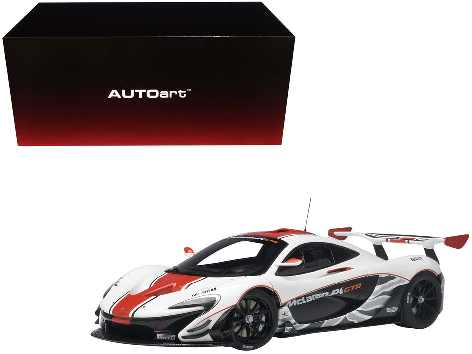 Mclaren P1 GTR Gloss White with Red Stripes 1/18 Model Car by Autoart