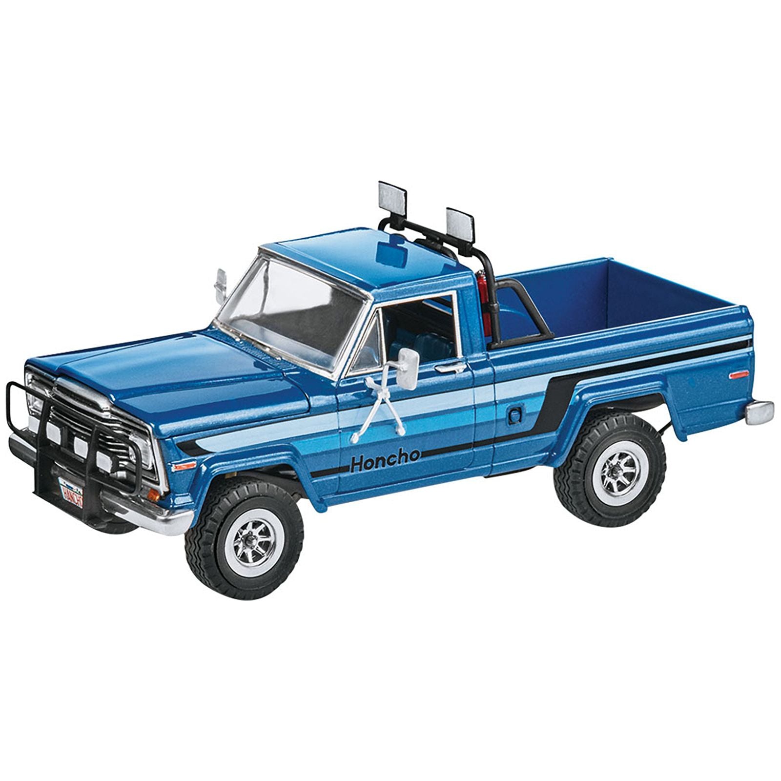 Level 4 Model Kit 1980 Jeep Honcho Pickup Truck "Ice Patrol" with Snowmobile 1/24 Scale Model by Revell