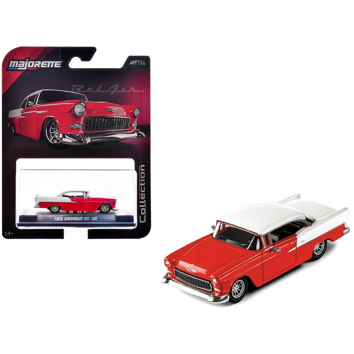 1955 Chevrolet Bel Air Red and White "Collection" Series 1/64 Diecast Model Car by Majorette