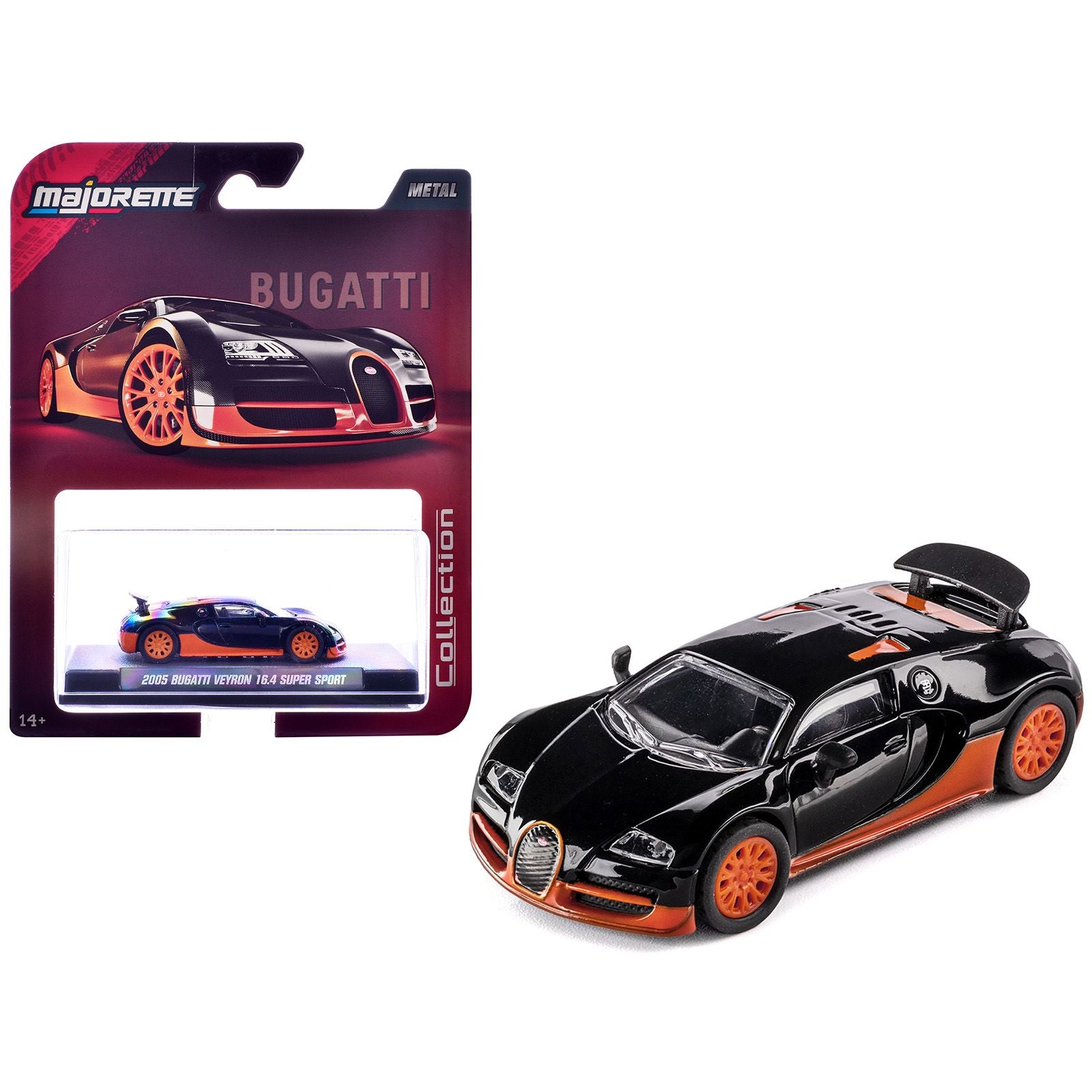 2005 Bugatti Veyron 16.4 Super Sport Black with Orange Accents "Collection" Series 1/64 Diecast Model Car by Majorette