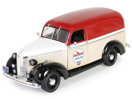 1939 Chevrolet Panel Truck "Chevron Gasolines" Red and Beige with White Hood and Stripes "Running on Empty" Series 7 1/24 Diecast Model Car by Greenlight