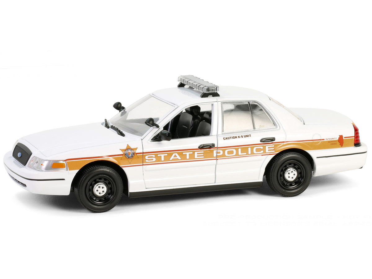 2009 Ford Crown Victoria Police Interceptor White with Yellow and Red Stripes "Illinois State Police" "Hot Pursuit" Series 10 1/24 Diecast Model Car by Greenlight