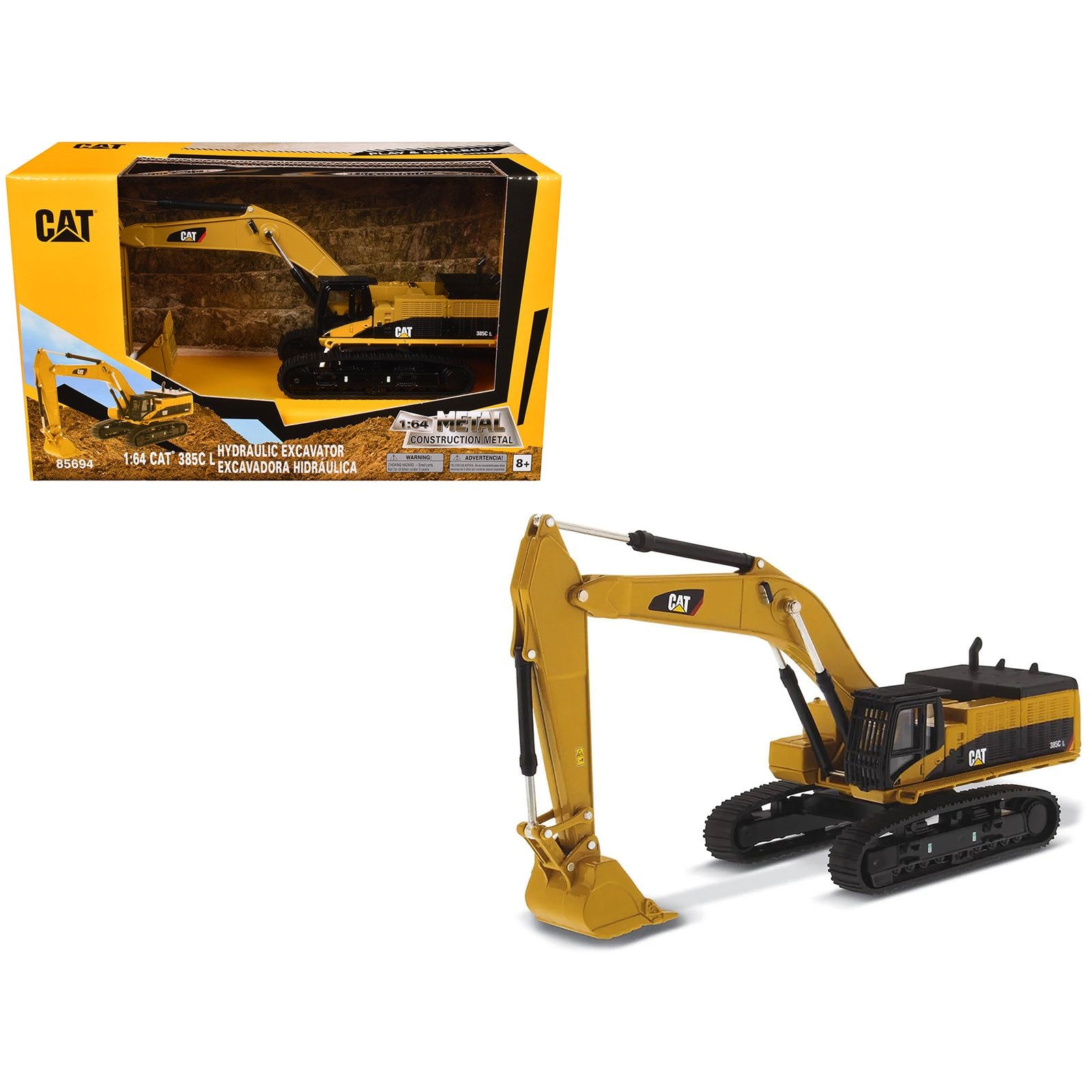 CAT Caterpillar 385C L Hydraulic Excavator Yellow "Play & Collect!" Series 1/64 Diecast Model by Diecast Masters