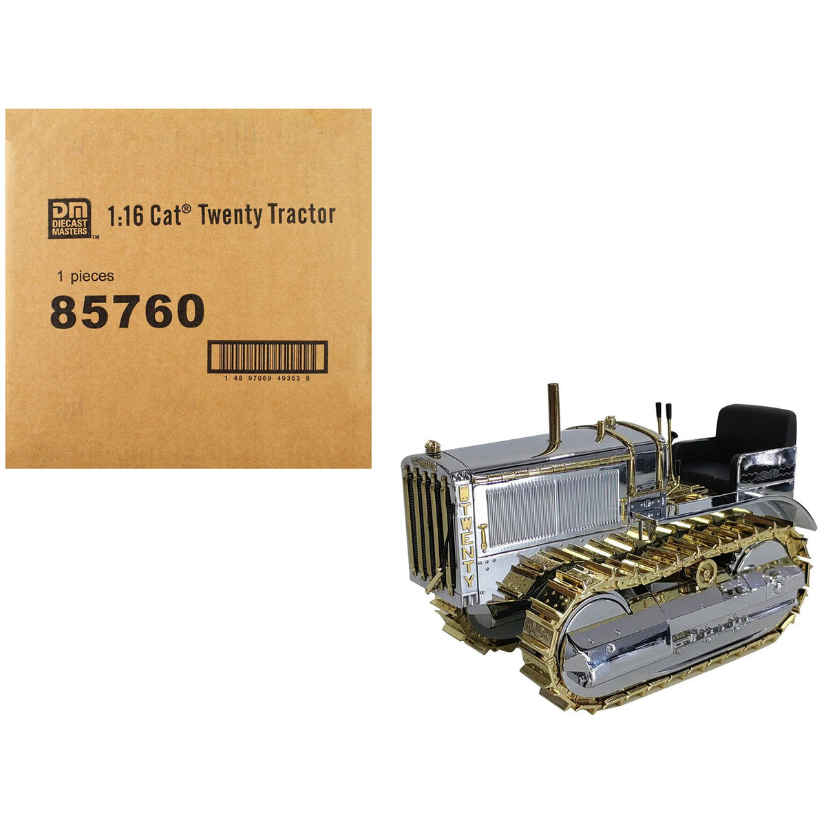 CAT Caterpillar Twenty Tractor "100th Anniversary" Chrome and Gold "Centennial Series" 1/16 Diecast Model by Diecast Masters