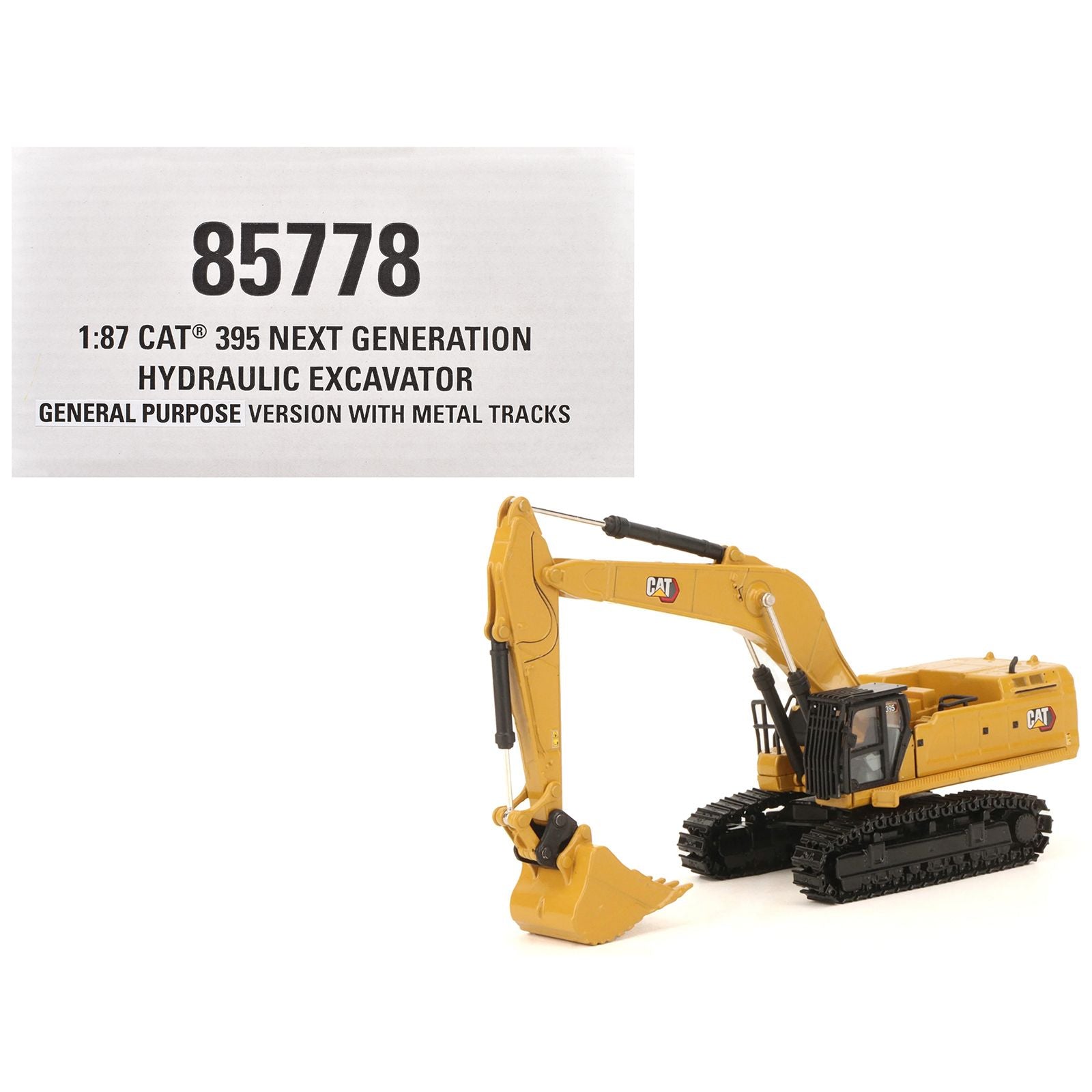 CAT Caterpillar 395 Next-Generation Hydraulic Excavator (Mass Excavator Version) Yellow with Additional Tools "High Line Series" 1/87 (HO) Diecast Model by Diecast Masters