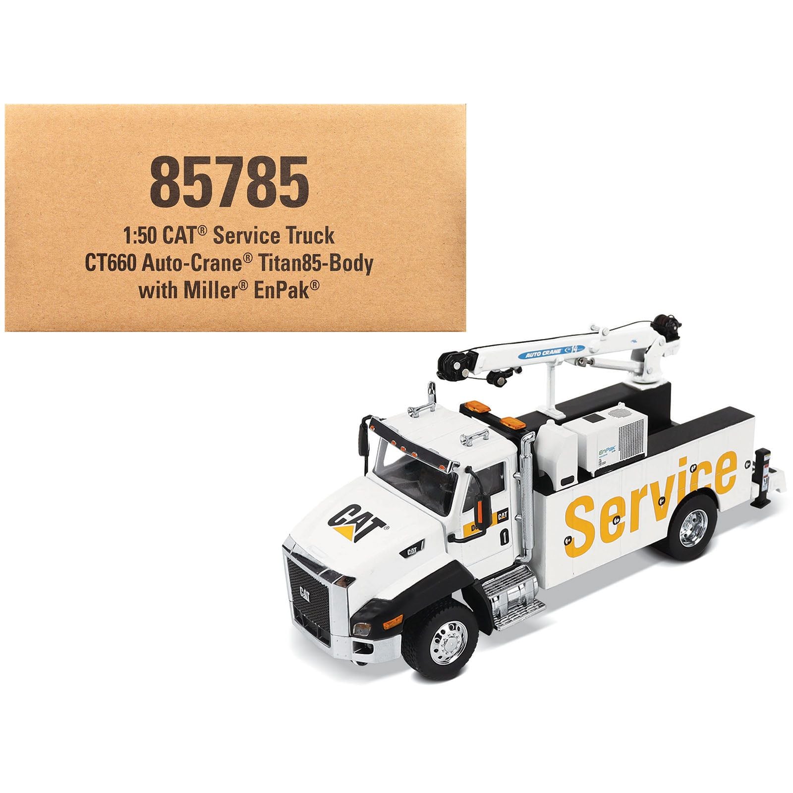 CAT Caterpillar CT660 Auto-Crane Titan 85 Truck with Miller EnPak White "Transport Series" 1/50 Diecast Model by Diecast Masters