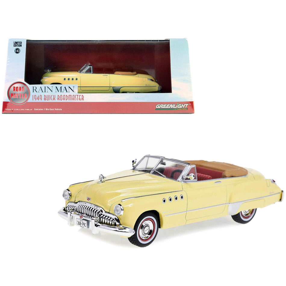 Charlie Babbitt's 1949 Buick Roadmaster Convertible Cream with Red Interior "Rain Man" (1988) Movie 1/43 Diecast Model Car by Greenlight Diecast Greenlight