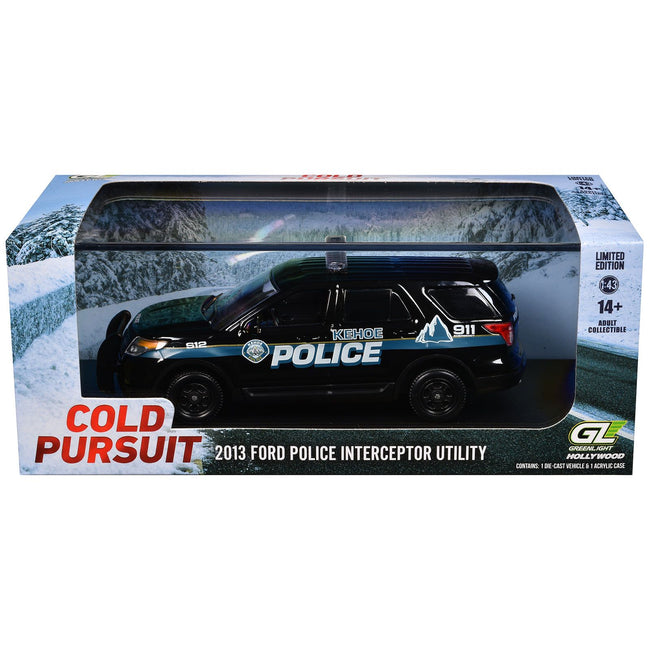 2013 Ford Police Interceptor Utility "Kehoe Police Department Kehoe Colorado" Black with White Stripes "Cold Pursuit" (2019) Movie 1/43 Diecast Model Car by Greenlight