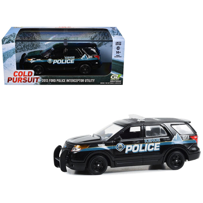 2013 Ford Police Interceptor Utility "Kehoe Police Department Kehoe Colorado" Black with White Stripes "Cold Pursuit" (2019) Movie 1/43 Diecast Model Car by Greenlight
