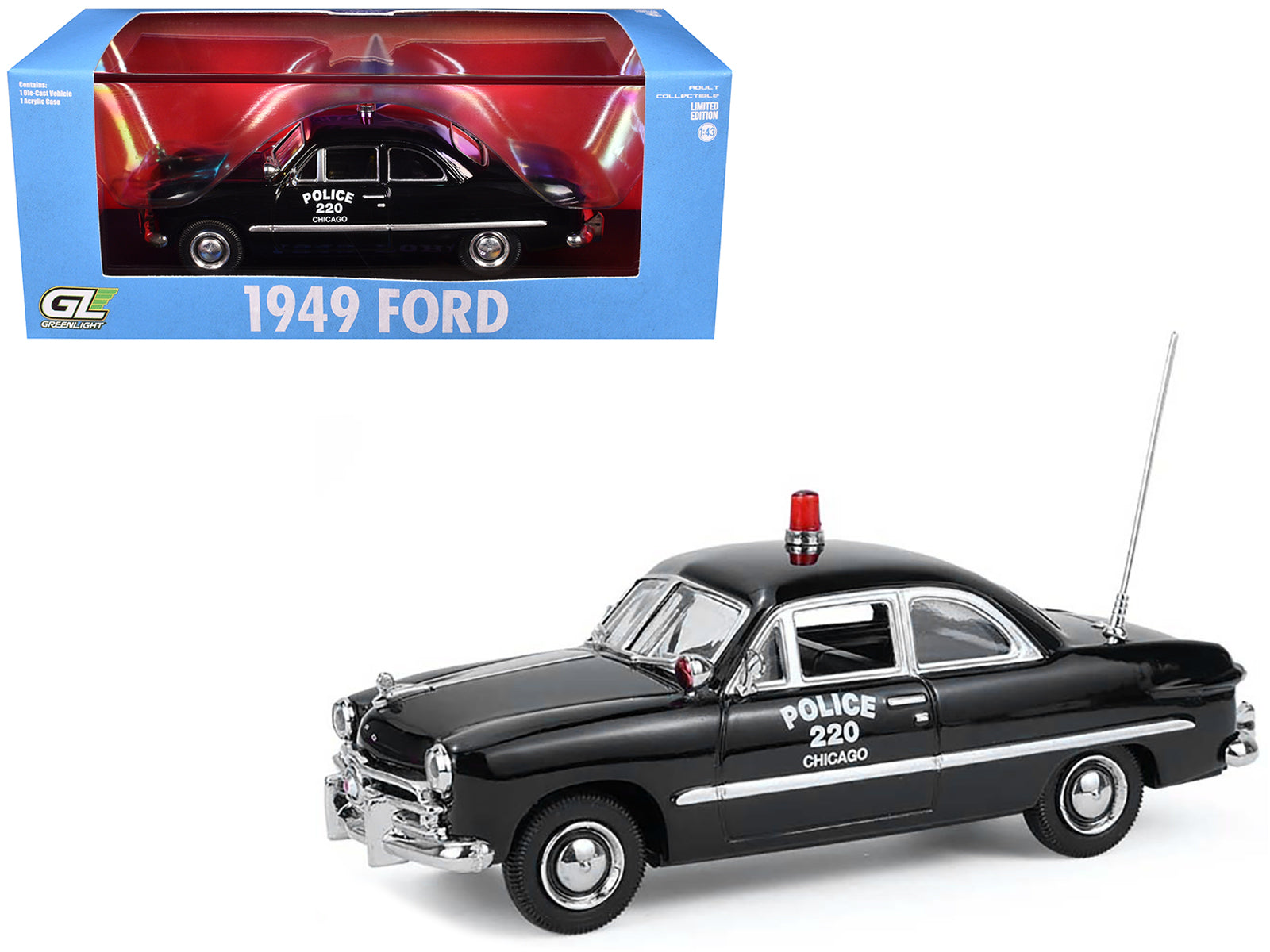 1949 Ford Custom Police Car "Chicago Police Department" Black 1/64 Diecast Model Car by Greenlight
