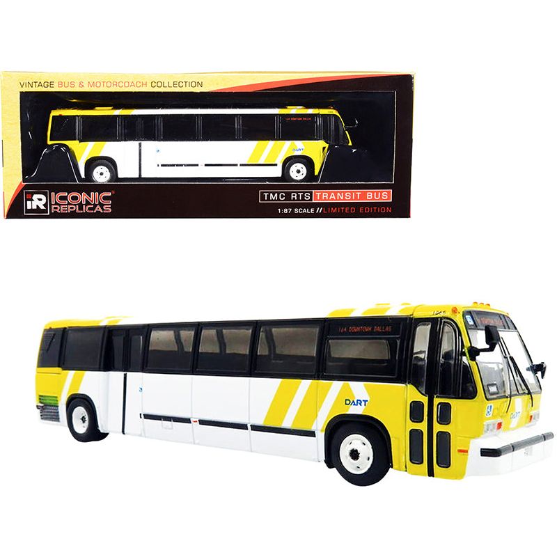 1999 TMC RTS Transit Bus #164 Downtown Dallas "Dart" White and Yellow "The Vintage Bus & Motorcoach Collection" 1/87 (HO) Diecast Model by Iconic Replicas