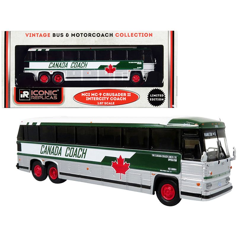 1980 MCI MC-9 Crusader II Intercity Coach Bus "Hamilton via 8" "Canada Coach" "Vintage Bus & Motorcoach Collection" 1/87 (HO) Diecast Model by Iconic Replicas