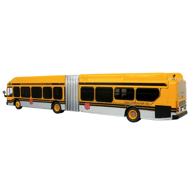 New Flyer Xcelsior XE60 Articulated Transit Bus "Hamilton Street Railway - 150th Anniversary" Yellow with Black Stripes "The Bus & Motorcoach Collection" Limited Edition 1/87 (HO) Diecast Model by Iconic Replicas