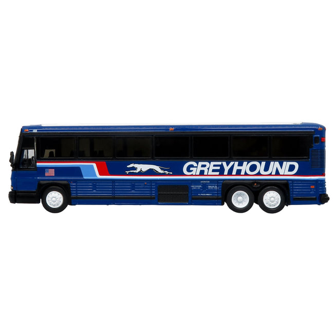 2001 MCI D4000 Coach Bus "Greyhound" Blue with Stripes "Vintage Bus & Motorcoach Collection" Limited Edition to 504 pieces Worldwide 1/87 (HO) Diecast Model by Iconic Replicas