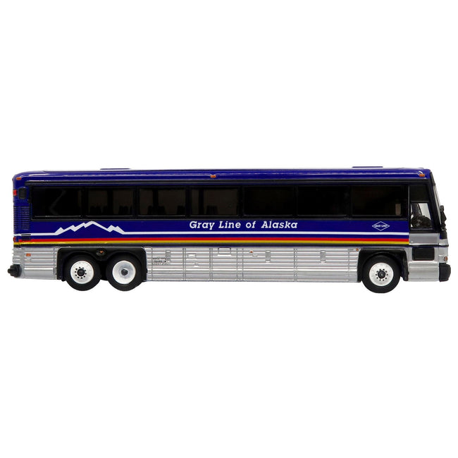 2001 MCI D4000 Coach Bus "Gray Line of Alaska" Dark Blue with Stripes "Vintage Bus & Motorcoach Collection" Limited Edition to 504 pieces Worldwide 1/87 (HO) Diecast Model by Iconic Replicas