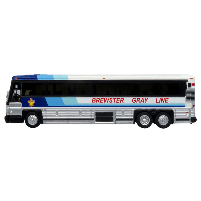 2001 MCI D4000 Coach Bus "Brewster Gray Line" White with Blue Stripes "Vintage Bus & Motorcoach Collection" Limited Edition to 504 pieces Worldwide 1/87 (HO) Diecast Model by Iconic Replicas