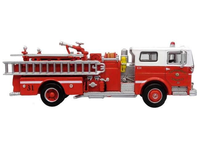1974 Ward LaFrance Fire Engine "San Francisco Fire Department – Engine 31" Red with White Top "5 Alarm" Series Limited Edition 1/87 (HO) Diecast Model by Iconic Replicas