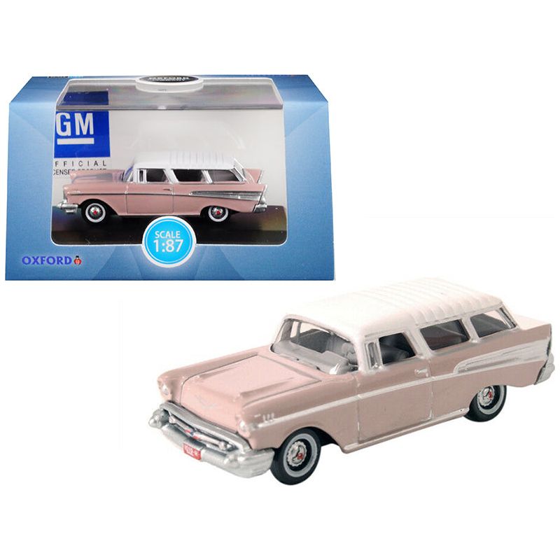 1957 Chevrolet Nomad Dusk Pearl Pink with Imperial Ivory Top 1/87 (HO) Scale Diecast Model Car by Oxford Diecast