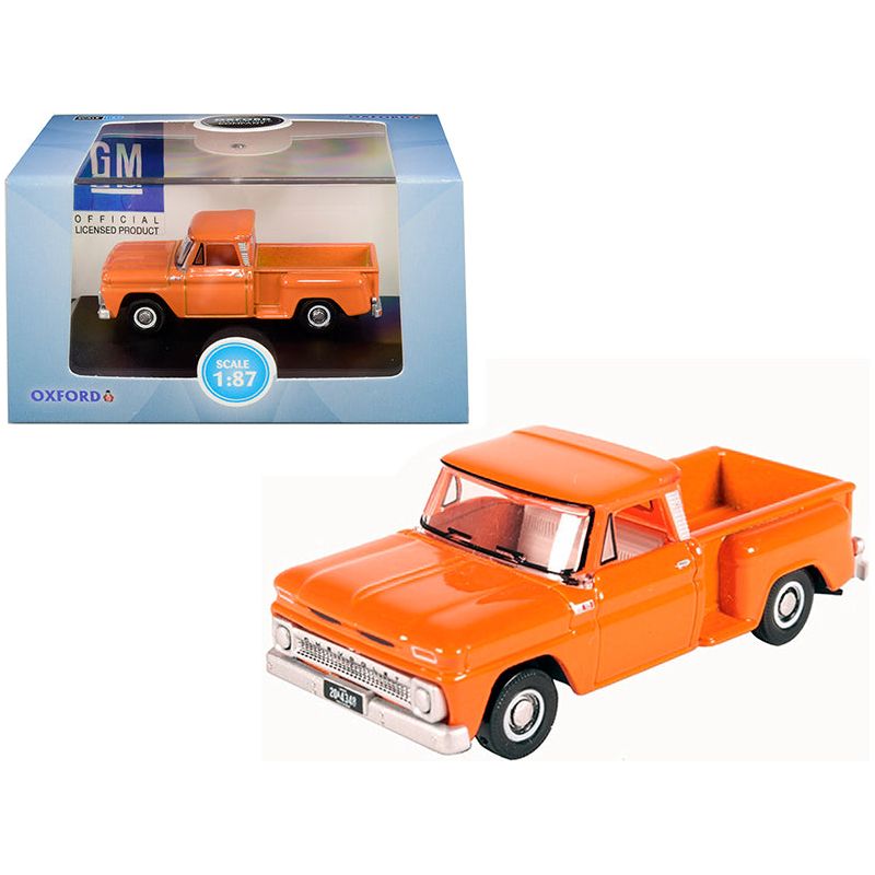 1965 Chevrolet C10 Stepside Pickup Truck Orange 1/87 (HO) Scale Diecast Model Car by Oxford Diecast