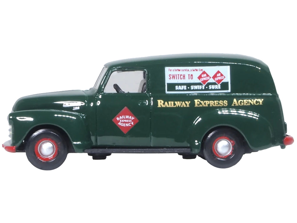 1950 Chevrolet Panel Van "Railway Express Agency" Dark Green 1/87 (HO) Scale Diecast Model Car by Oxford Diecast