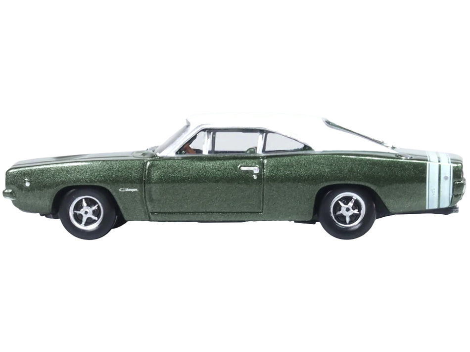 1968 Dodge Charger Racing Green Metallic with White Top and Tail Stripe 1/87 (HO) Scale Diecast Model Car by Oxford Diecast