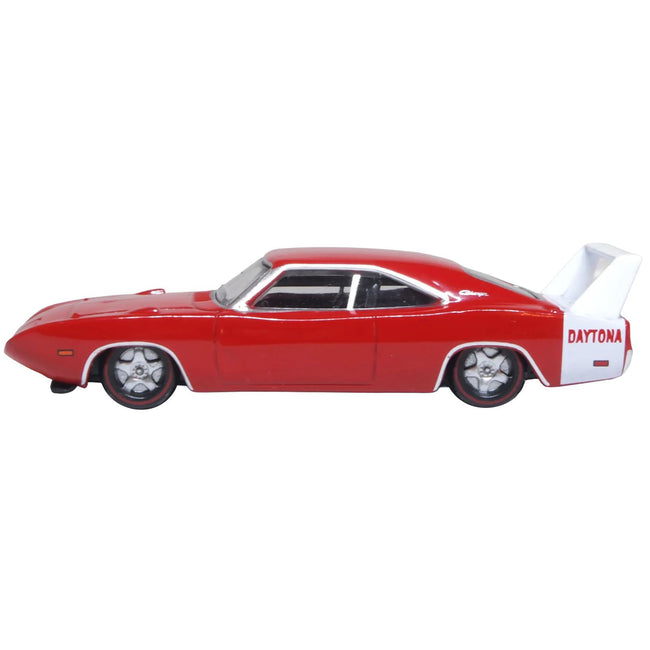 1969 Dodge Charger Daytona Red with White Stripe 1/87 (HO) Scale Diecast Model Car by Oxford Diecast