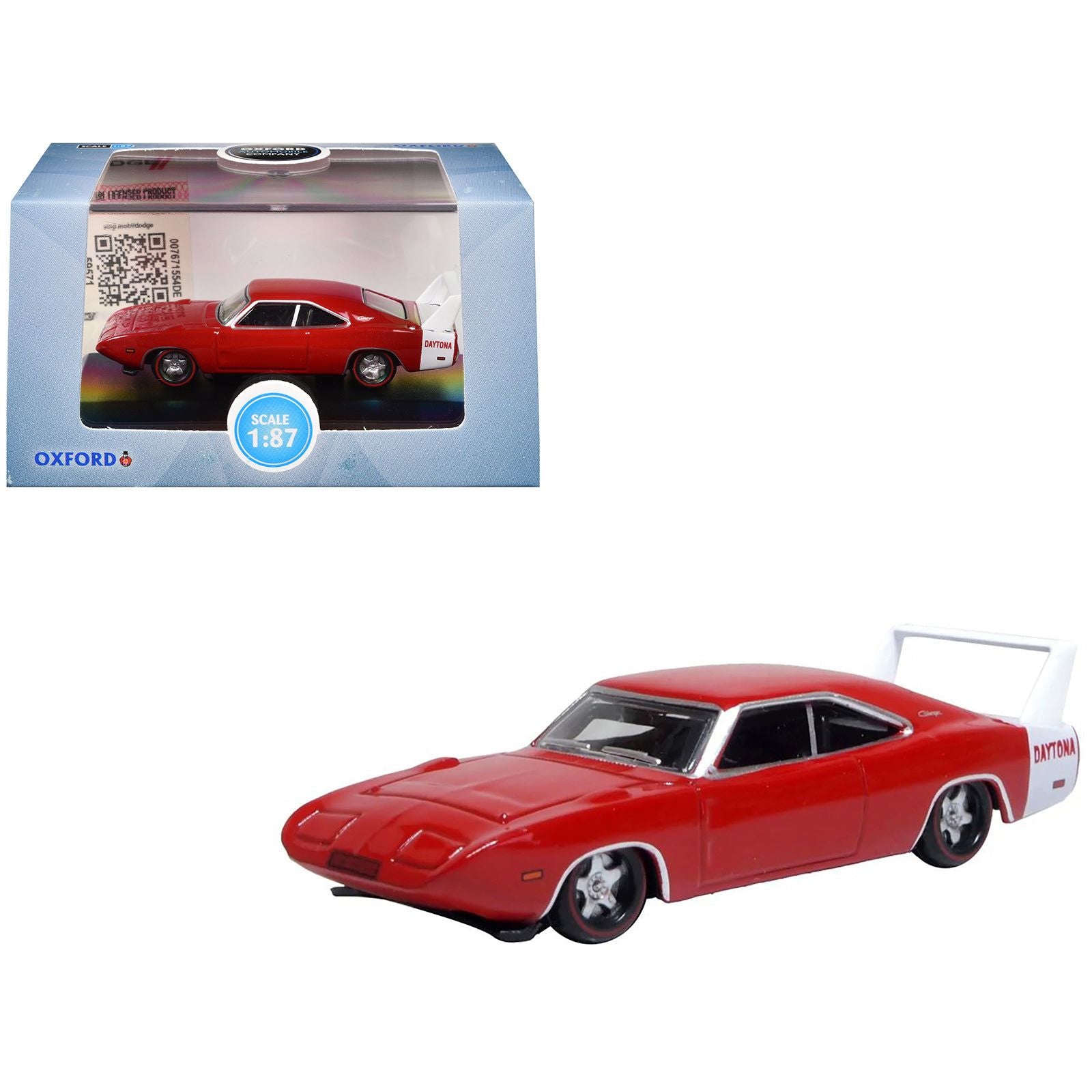 1969 Dodge Charger Daytona Red with White Stripe 1/87 (HO) Scale Diecast Model Car by Oxford Diecast