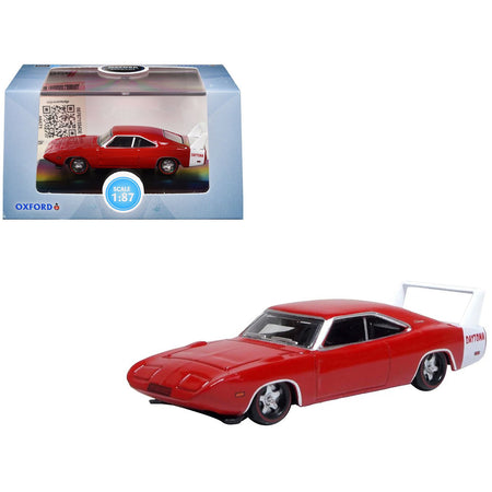 1969 Dodge Charger Daytona Red with White Stripe 1/87 (HO) Scale Diecast Model Car by Oxford Diecast