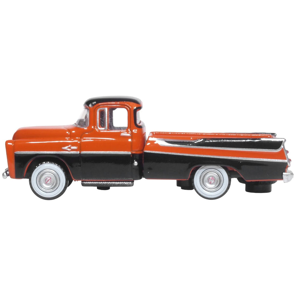 1957 Dodge D100 Sweptside Pickup Truck Omaha Orange and Jewel Black 1/87 (HO) Scale Diecast Model Car by Oxford Diecast