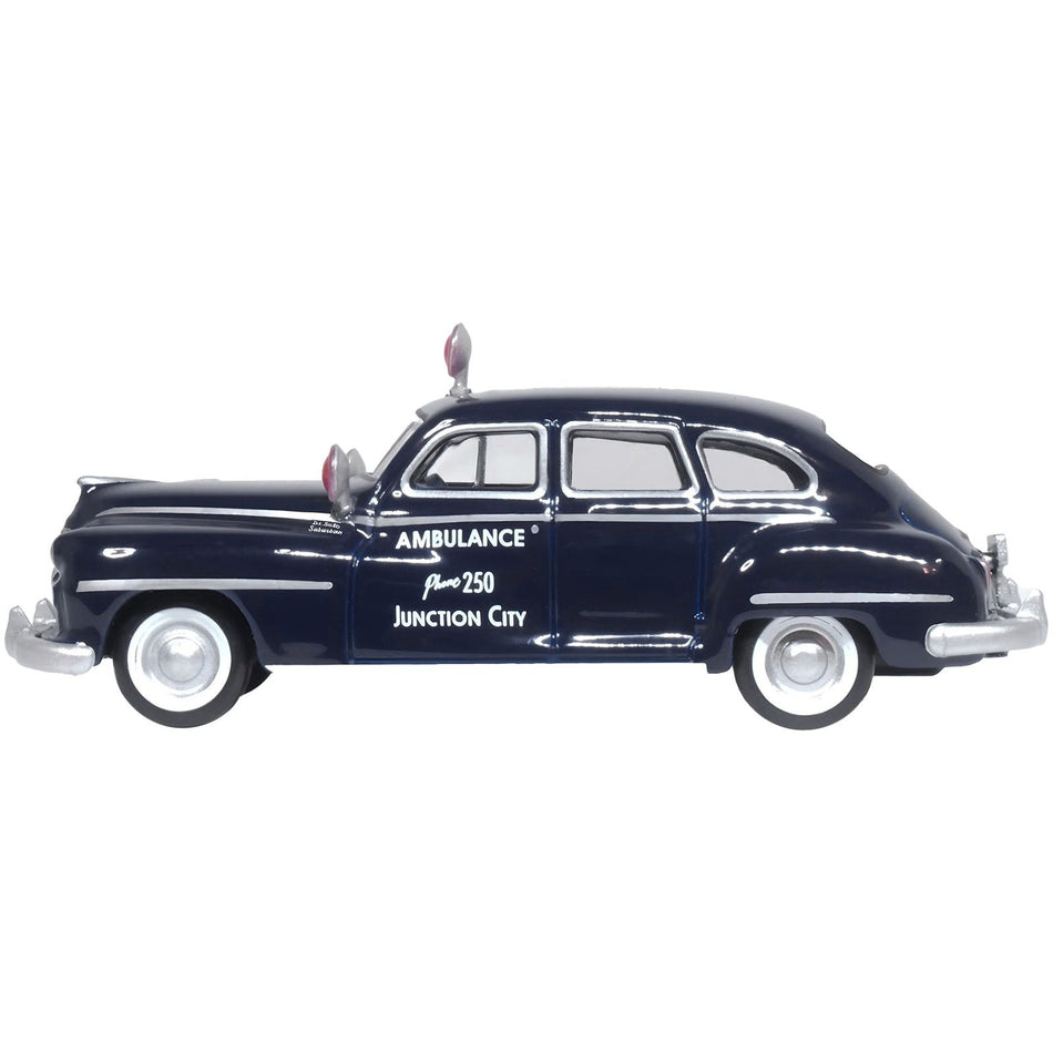 1946 DeSoto Suburban Ambulance Dark Blue "Junction City Ambulance" 1/87 (HO) Scale Diecast Model Car by Oxford Diecast