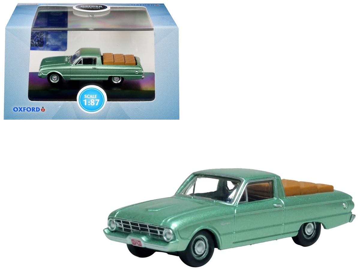 1960 Ford Falcon Ranchero Meadowvale Green Metallic with Load of Boxes 1/87 (HO) Scale Diecast Model Car by Oxford Diecast