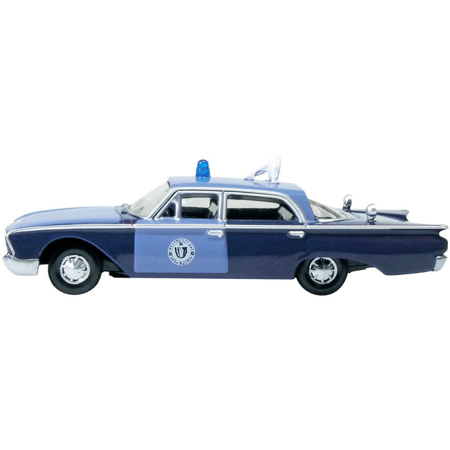1960 Ford Fairlane Sedan "Massachusetts State Police Radar Car" Blue Two-Tone 1/87 (HO) Scale Diecast Model Car by Oxford Diecast