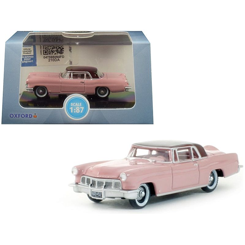 1956 Lincoln Continental Mark II Pink with Dubonnet Red Top 1/87 (HO) Scale Diecast Model Car by Oxford Diecast