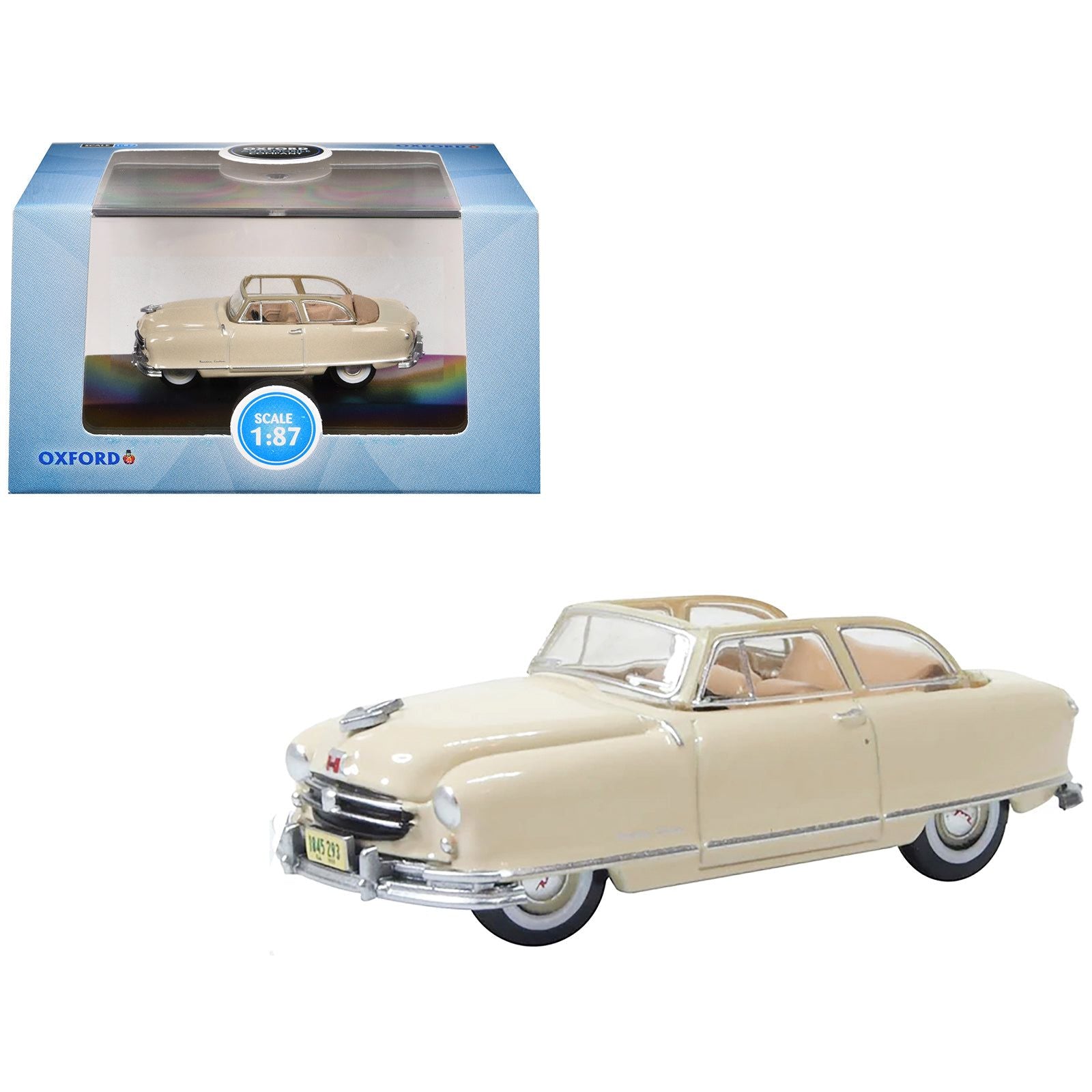 1950 Nash Rambler Custom Landau Convertible (Open) Champagne Ivory 1/87 (HO) Scale Diecast Model Car by Oxford Diecast