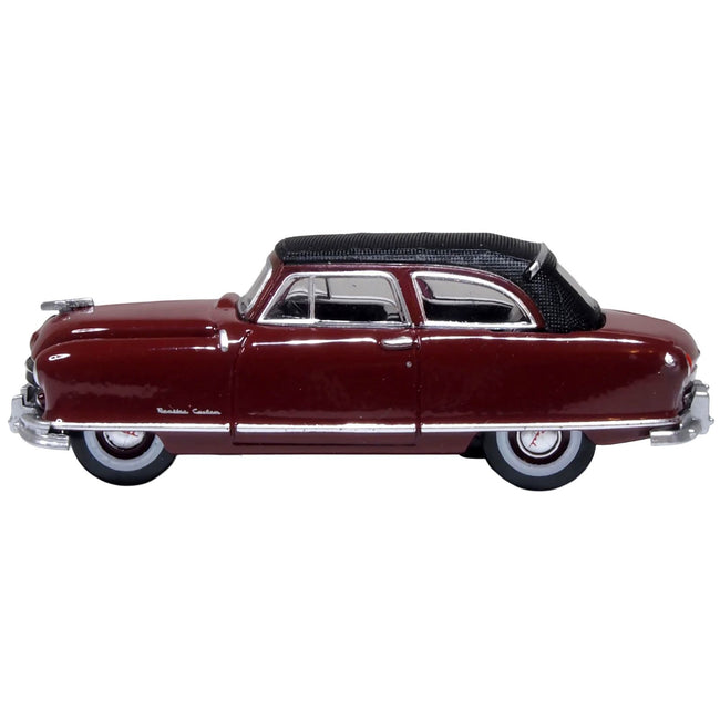 1950 Nash Rambler Custom Landau Convertible (Closed) Sunset Maroon with Black Top 1/87 (HO) Scale Diecast Model Car by Oxford Diecast