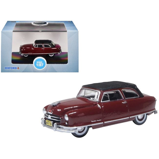 1950 Nash Rambler Custom Landau Convertible (Closed) Sunset Maroon with Black Top 1/87 (HO) Scale Diecast Model Car by Oxford Diecast