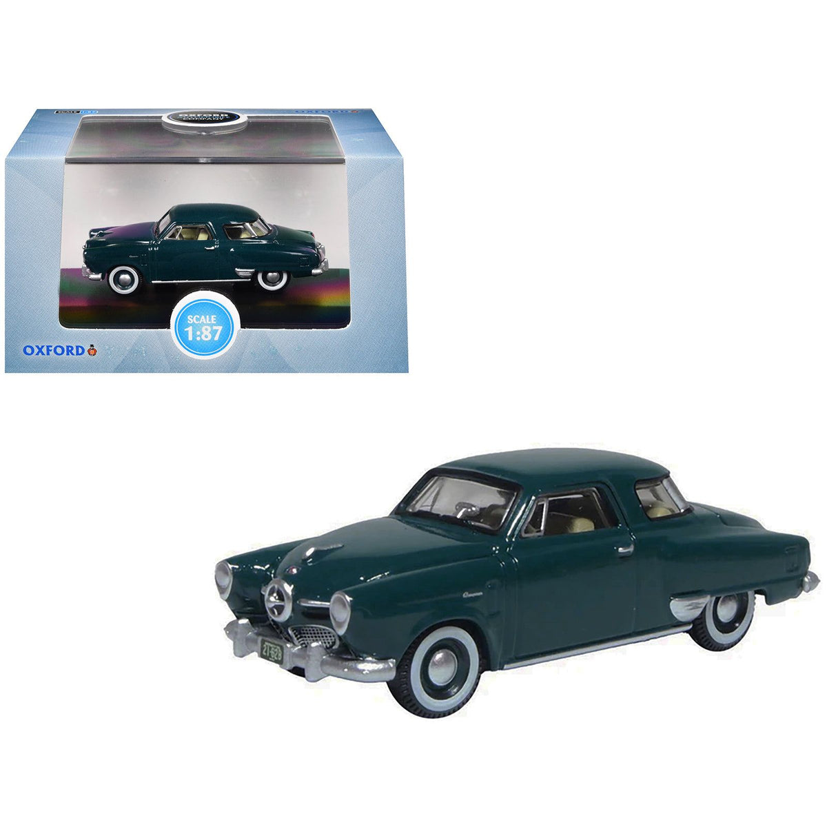 1950 Studebaker Champion Starlight Coupe Aqua Green 1/87 (HO) Scale Diecast Model Car by Oxford Diecast