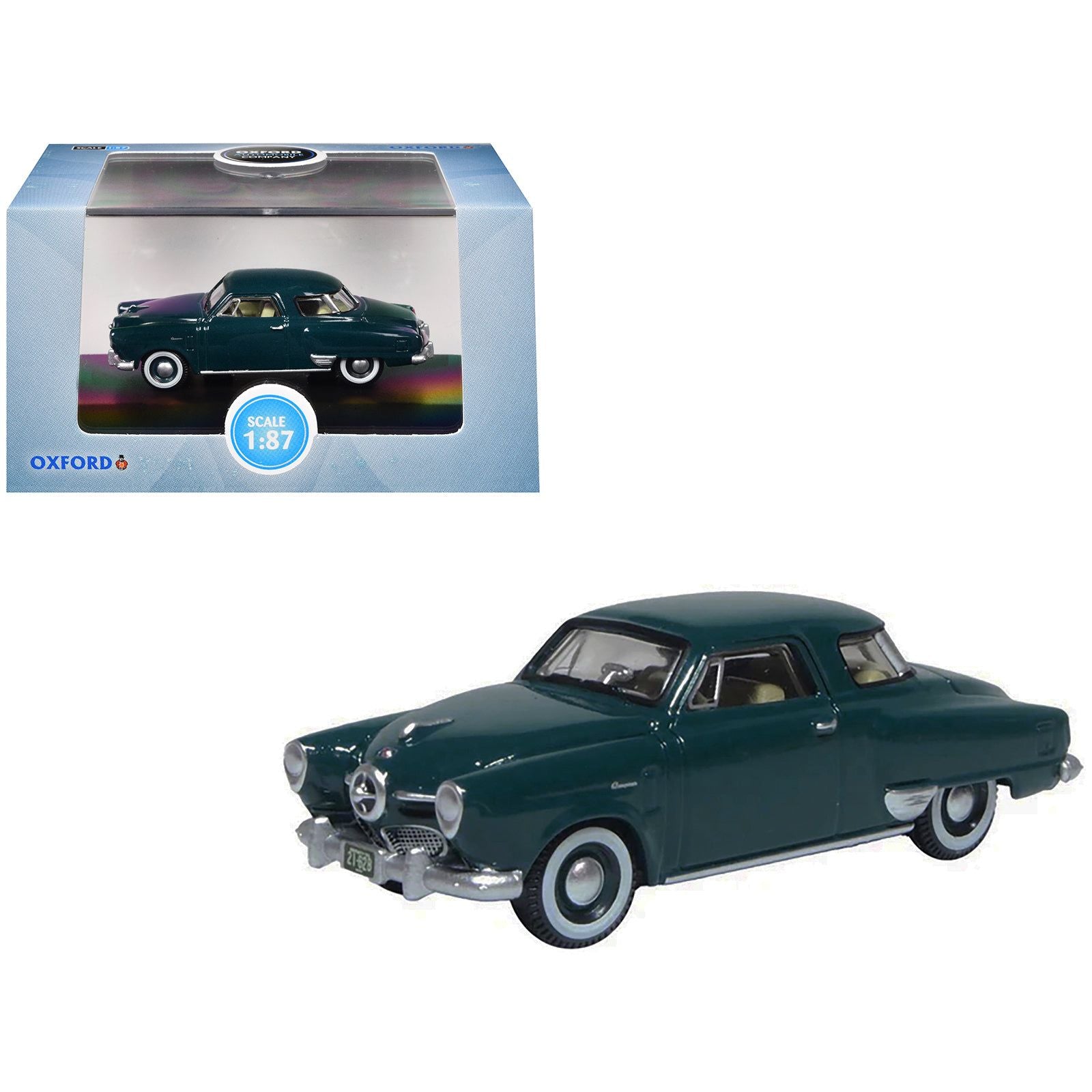 1950 Studebaker Champion Starlight Coupe Aqua Green 1/87 (HO) Scale Diecast Model Car by Oxford Diecast