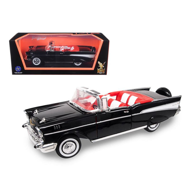 1957 Chevrolet Bel Air Convertible Black 1/18 Diecast Model Car by Road Signature 