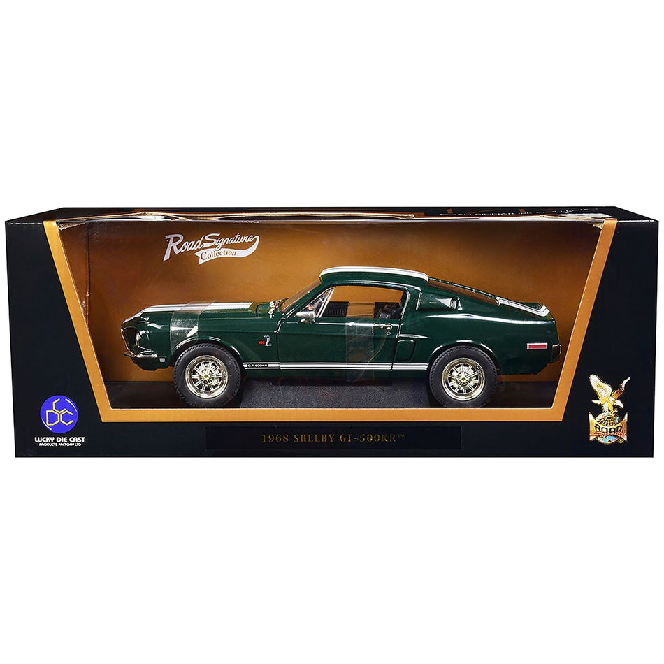 1968 Shelby GT500 KR Dark Green with White Stripes 1/18 Diecast Car Model by Road Signature