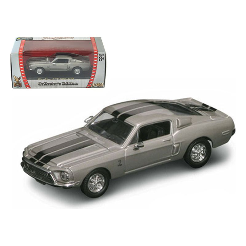 1968 Ford Mustang Shelby GT500 KR Silver with Black Stripes 1/43 Diecast Model Car by Road Signature