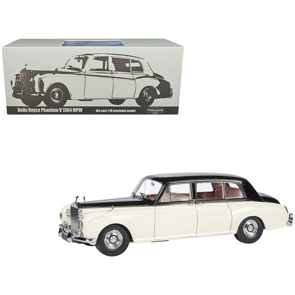 1965 Rolls Royce Phantom V Duotone Ivory White and Mason's Black 1/18 Diecast Model Car by Paragon Models