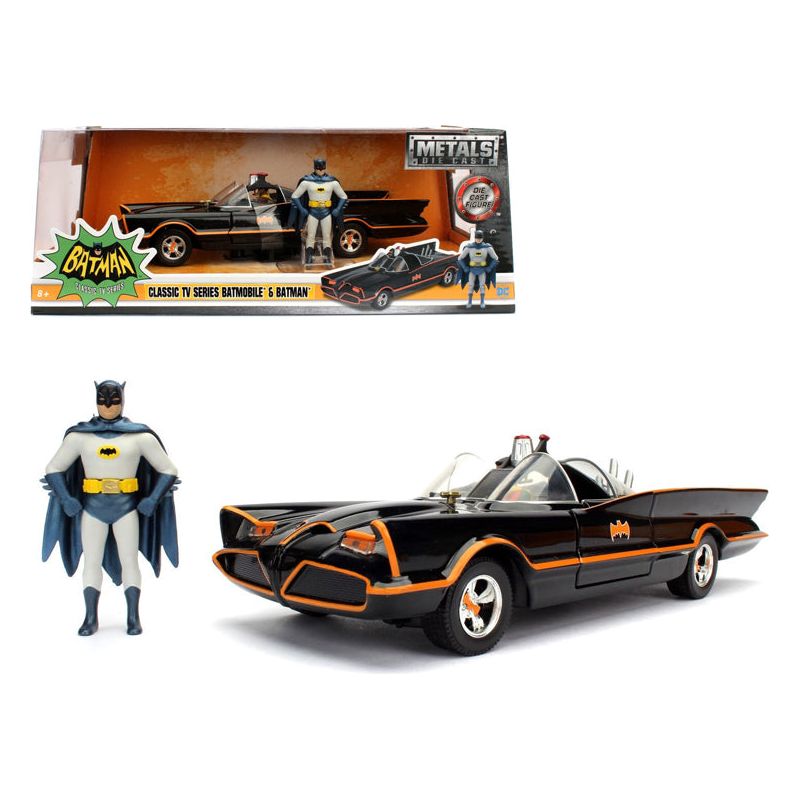 1966 Classic TV Series Batmobile with Diecast Batman and Plastic Robin in the car 1/24 Diecast Model Car by Jada