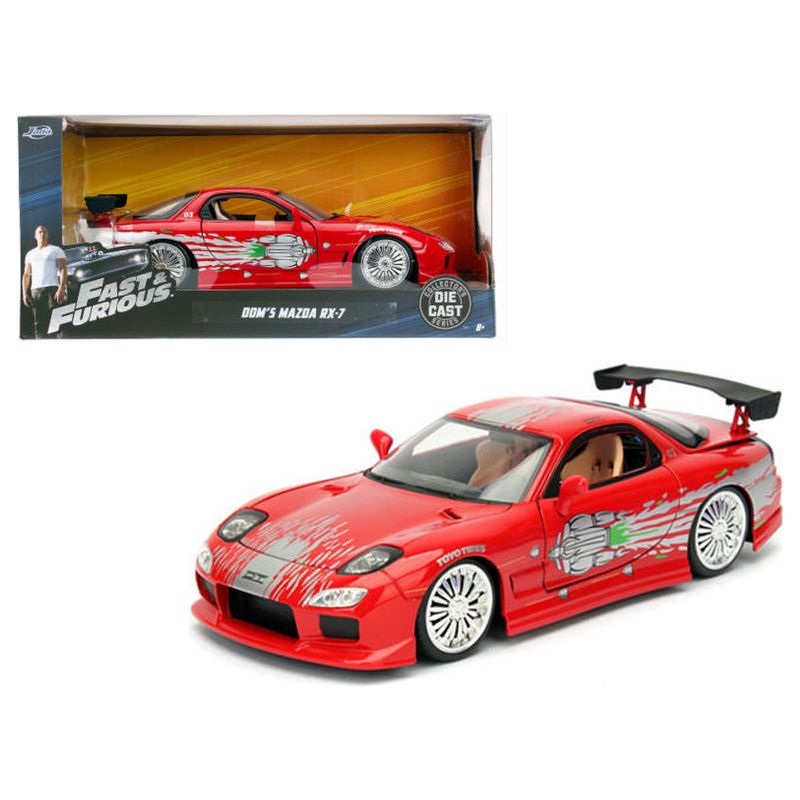 Dom's Mazda RX-7 Red with Graphics "Fast & Furious" Movie 1/24 Diecast Model Car by Jada