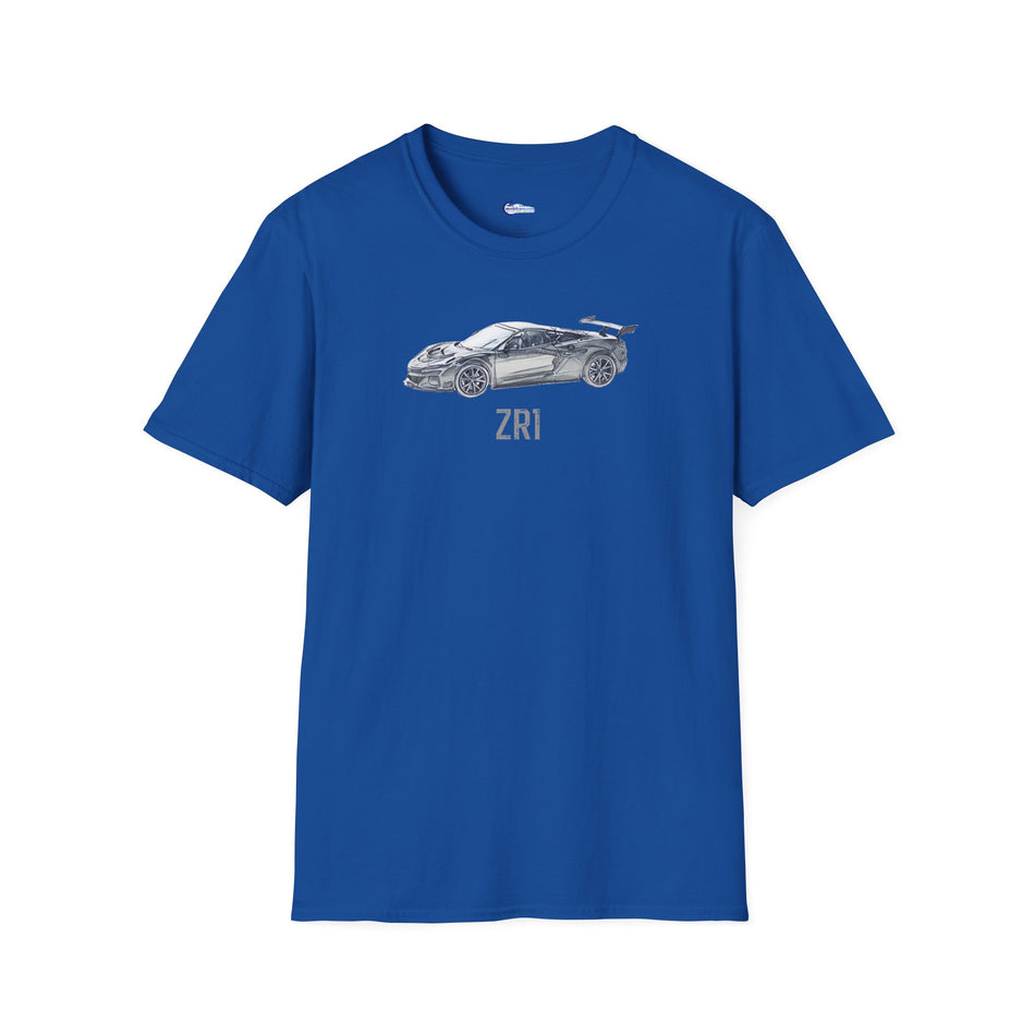 Chevrolet Corvette C8 ZR1 T-Shirt - American Muscle, Black with Blue Stripes and with model designation