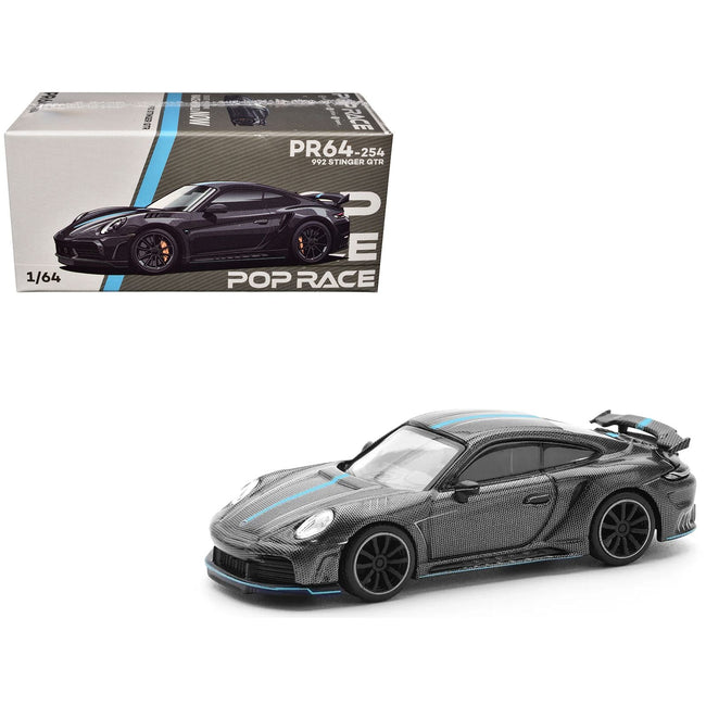 992 Stinger GTR Carbon Edition with Blue Stripe 1/64 Diecast Model Car by Pop Race-Pop Race-ModelCars.com
