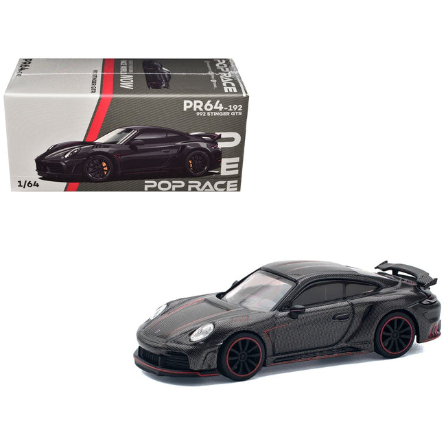 992 Stinger GTR Carbon Edition with Red Accents 1/64 Diecast Model Car by Pop Race-Pop Race-ModelCars.com