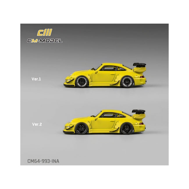 993 Widebody Yellow with Extra Wheels and Spoiler 1/64 Diecast Model Car by CM Model-CM Models-ModelCars.com