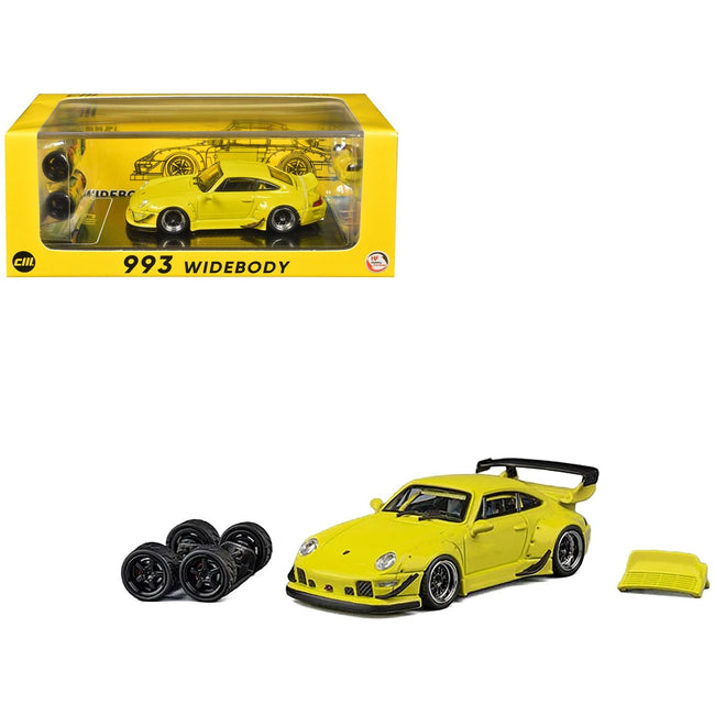 993 Widebody Yellow with Extra Wheels and Spoiler 1/64 Diecast Model Car by CM Model-CM Models-ModelCars.com
